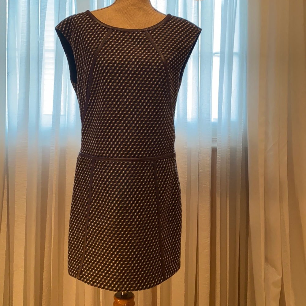 Prada fabulous wool dress, leather trim, size 6